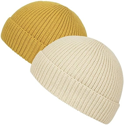 کلاه های بافتنی ساده و اکریلیک زرد با اندازه لبه کوتاه بزرگسالان