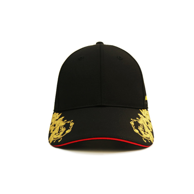 چاپ طلایی در هر دو طرف کلاه ورزشی سیاه ، 6 آرم سفارشی بیس بال پانل