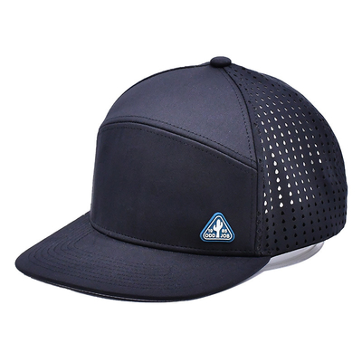 سیاه 6 پانل کامیونگر کلاه Snapback ساختاری ساختاری لوگو لاستیک سفارشی پشت 4 پانل سوراخ لیزر