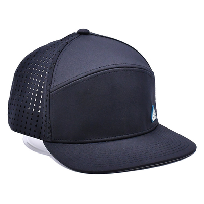 سیاه 6 پانل کامیونگر کلاه Snapback ساختاری ساختاری لوگو لاستیک سفارشی پشت 4 پانل سوراخ لیزر