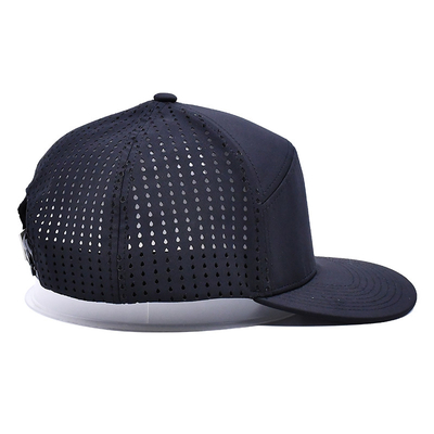 سیاه 6 پانل کامیونگر کلاه Snapback ساختاری ساختاری لوگو لاستیک سفارشی پشت 4 پانل سوراخ لیزر