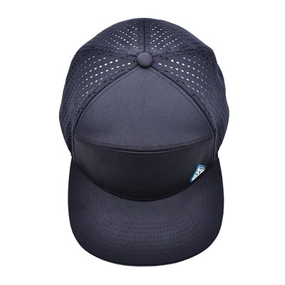 سیاه 6 پانل کامیونگر کلاه Snapback ساختاری ساختاری لوگو لاستیک سفارشی پشت 4 پانل سوراخ لیزر