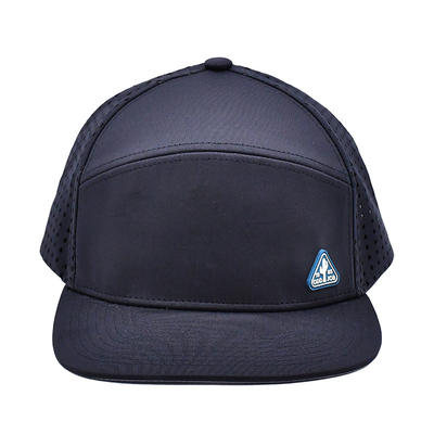 سیاه 6 پانل کامیونگر کلاه Snapback ساختاری ساختاری لوگو لاستیک سفارشی پشت 4 پانل سوراخ لیزر