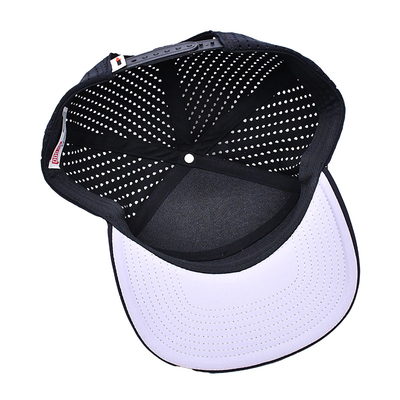 سیاه 6 پانل کامیونگر کلاه Snapback ساختاری ساختاری لوگو لاستیک سفارشی پشت 4 پانل سوراخ لیزر
