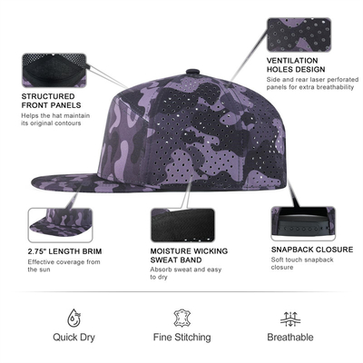 کلاه Snapback سفارشی عملکرد تنظیم شده لیزر برش سوراخ سوراخ Snapback کلاه