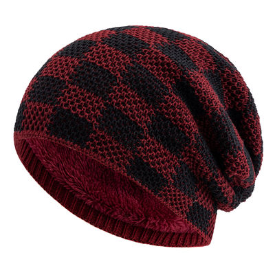 New Plaid Chunky Cable Knit Hat Cuffless Warm Ski Skull Cap Checkered Winter Knitted Beanies Hats