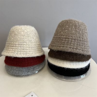 Autumn and Winter New Wool Knitted Bucket Hat for Women Knitted Jacquard Bucket Hat