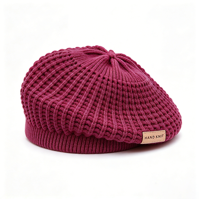Custom Knitted Beret Hat for Women Hollow Out Handmade Beret Solid Color Soft Beanie Beret for All Seasons Casual Wear Support Customization