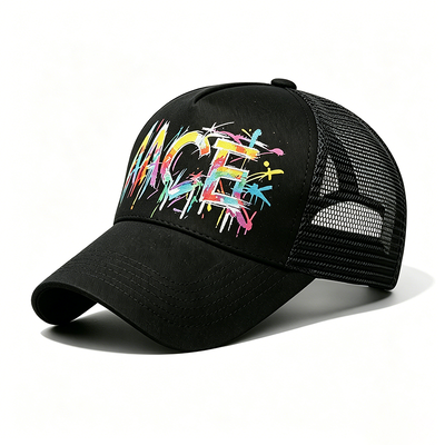 کلاه قابل تنظیم Snapback Trucker Cap انتقال گرما دیجیتال طرح گرافیتی صفحه جلو شبکه کلاه عقب مناسب برای فعالیت های بیرونی برندسازی شرکت